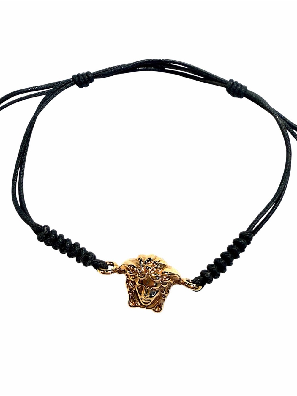 Versace Gold Medusa Charm Cord Bracelet Black + Gold